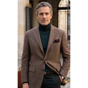 Cifonelli Paris Cashmere Sport Coat Mens Sz 44R Brown Plaid Sartorial Luxury
